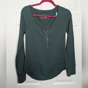 NWT Aerie Ribbed Layering Tee In Sequoia Green, Size Large